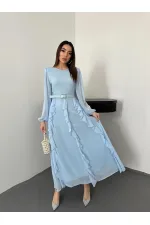 Robe en mousseline bleu ciel avec ceinture, vente en gros