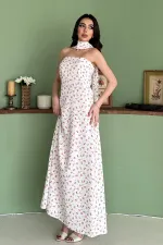 Toptan Beyaz Boyundan Fularlı Elbise