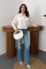 Chemise en popeline blanche avec poche fléchée, vente en gros