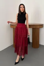 Jupe superposée en dentelle bordeaux en gros