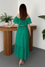 Robe brodée verte à épaules élastiques en gros