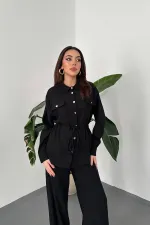 Toptan Siyah Düğme Detaylı Gömlek Ve Nervürlü Pantolon