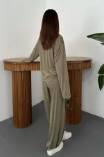 Ensemble haut et bas kaki à manches longues en gros