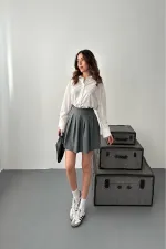 Toptan Gri Pilikaşe Mini Etek