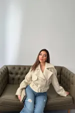 Toptan Bej Kuşgözü Kaşe Manto