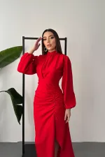 Robe fendue à jupe plissée rouge en gros