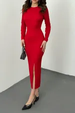 Toptan Kırmızı Sırt Dekolteli Elbise