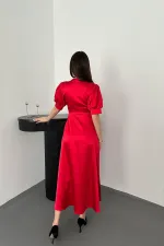 Robe boutonnée en satin rouge en gros