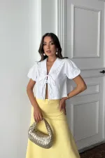 Toptan Beyaz Yakası Dantelli Gömlek