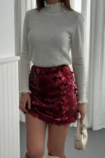 Jupe courte bordeaux à sequins en gros