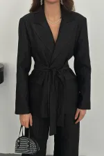 Toptan Siyah Parlak Beli Kuşaklı Takım