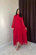 Toptan Kırmızı Bel Detaylı Elbise