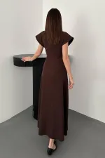 Toptan Kahverengi Göğüs Büzgülü Elbise