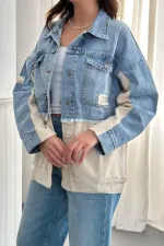Veste en jean bleu tricotée garnie en gros