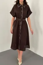 Toptan Kahverengi Gömlek Elbise