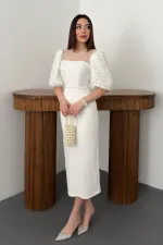 Robe en tulle ornée de perles blanc cassé, vente en gros