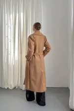 Toptan Camel Kuşaklı Midi Kaban