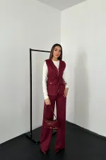 Toptan Bordo Süet Yelek Pantolon Takım