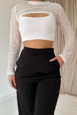 Pantalon noir plissé élastique avec détails en gros