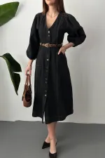 Robe en jean noire à manches ballon en gros