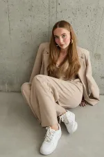 Ensemble veste, gilet et pantalon rayés beiges en gros