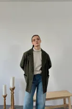 Veste oversize rayée kaki en gros