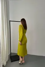 Robe en satin vert pétrole à col en V en gros