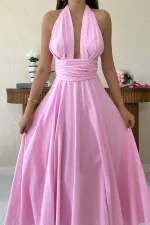 Wholesale Pink Strappy Linen Dress