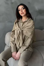 Chemise oversize à détail châle camel en gros