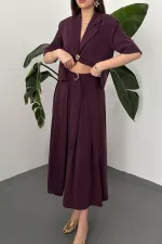 Wholesale Plum Single Button Short Jacket and Skirt Set