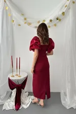 Robe bordeaux à manches brodées en gros