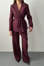 Wholesale Plum Glossy Belted Suit