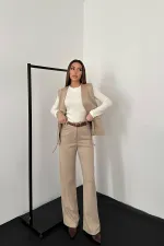 Ensemble gilet et pantalon en daim beige en vente en gros
