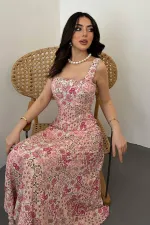 Toptan Pembe Çiçekli Viskon Elbise
