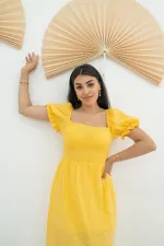 Toptan Sarı Tokalı Fisto Elbise