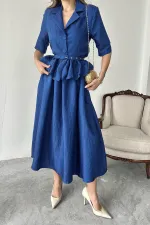 Ensemble veste à volants fine et jupe froncée bleu marine en gros