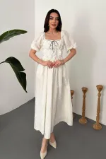 Wholesale Ecru Lace Detailed Embroidered Dress