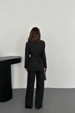 Toptan Siyah Parlak Beli Kuşaklı Takım