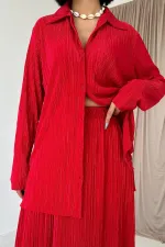 Ensemble chemise et jupe longue en velours côtelé rouge en gros