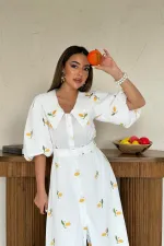 Toptan Pembe Yakası Çiçek Motifli Kemerli Elbise