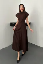 Toptan Kahverengi Göğüs Büzgülü Elbise