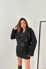 Toptan Siyah Kuşgözü Kaşe Manto