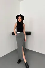 Jupe en polyviscon garnie à carreaux gris en gros