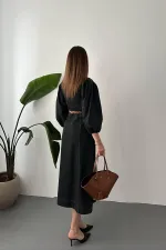 Robe en jean noire à manches ballon en gros