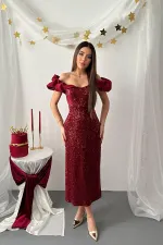 Wholesale Burgundy Sequined Sleeveless Dress