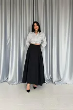 Toptan Siyah Yanları Büzgülü Uzun Etek