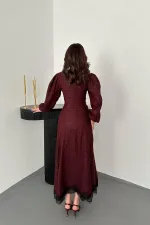 Robe longue ceinturée en dentelle gaufrée prune (vente en gros)