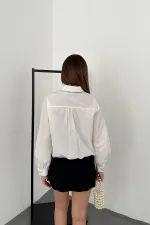 Toptan Beyaz Taşlı Poplin Gömlek