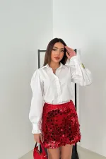 Jupe courte rouge à paillettes en gros