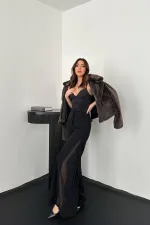 Toptan Siyah Yanları Piliseli Pantolon